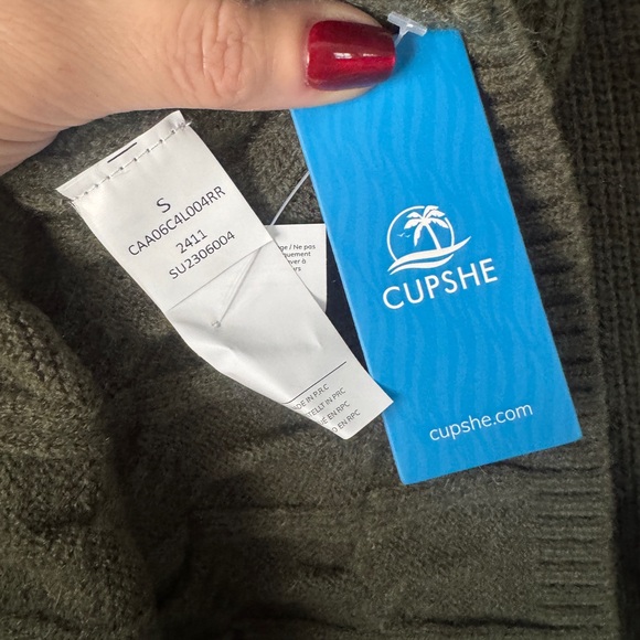 NEW Cupshe Green Long Sleeve Cable Knit Mini Dress Size Small - Picture 7 of 10